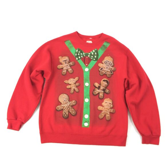 Star Wars Theme Christmas Sweatshirt Size Medium Womens Red Ginger Bread M - Picture 1 of 7
